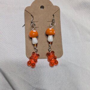 Orange Mushroom and Gummy Bear Earrings